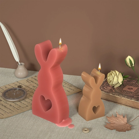 Moule En Silicone Lapin Coeur Pour Bougie Parfumée DIY Plâtre Résine Artisanat Oeuf De Pâques Boîte De Rangement