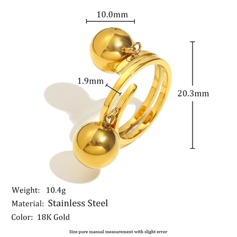 Anillo De Doble Esfera De Acero Inoxidable Chapado En Oro De 18K Espiral Geométrico Joyería De Dedo Para Mujer