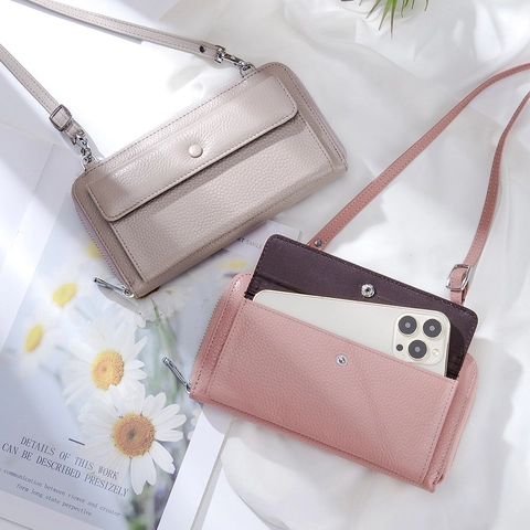 Touchable Phone Bag Genuine Leather RFID Blocking Crossbody Wallet For Women Multi Functional Shoulder Pouch Wallet