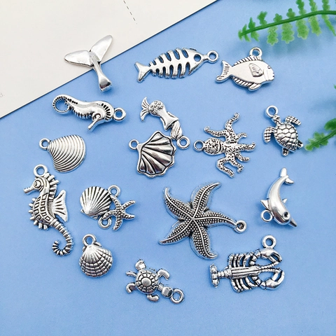 Ocean Theme Pendants Antique Silver Zinc Alloy Sea Creature Charms For DIY Jewelry Making Bracelet Necklace Accessories