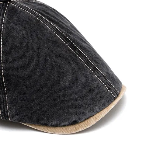 Gorra Newsboy Denim Lavado Vintage Letra Bordada Ajustable Gorra Plana Para Hombres Ribete De Contraste