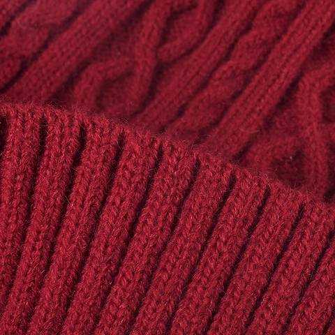 Women Knitted Beanie Hat Faux Cashmere Winter Warm Cable Knit With Pom Pom Cherry Embroidery Thick Fleece Lined Outdoor