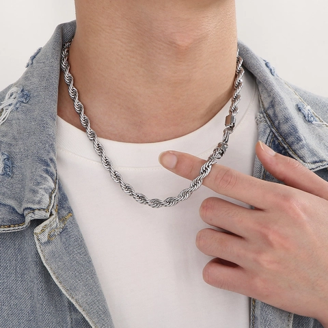 Collar Y Pulsera De Cadena De Cuerda De Acero Inoxidable Para Hombres Y Mujeres Hip Hop Twisted Link Joyería De Moda