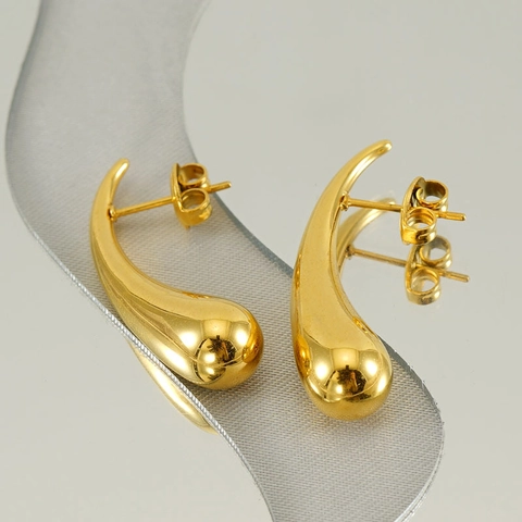 Edelstahl Wassertropfen Ohrringe 18K Vergoldet Hochglanzpoliert Minimalistisches Teardrop Design Vintage Stil Für Frauen