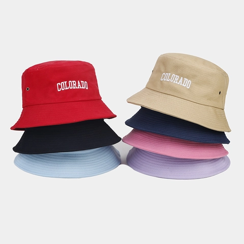 Bucket Hat Cotton Embroidery Colorado Letter Sun Protection Breathable Outdoor Casual Streetwear Unisex Fishing Cap