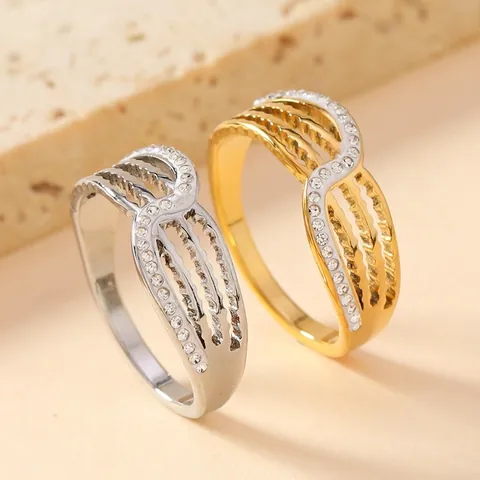 Moda Anello in Acciaio Inossidabile Cavo Multistrato a Onda per Donna Galvanico Intarsiato Strass Minimalista Gioielli Anello Dito