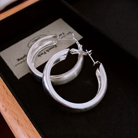 Gematteerde Metalen Chunky Hoop Oorbellen Met 925 Sterling Zilveren Oorsteker Geometrische Grote Sieraden Voor Dames