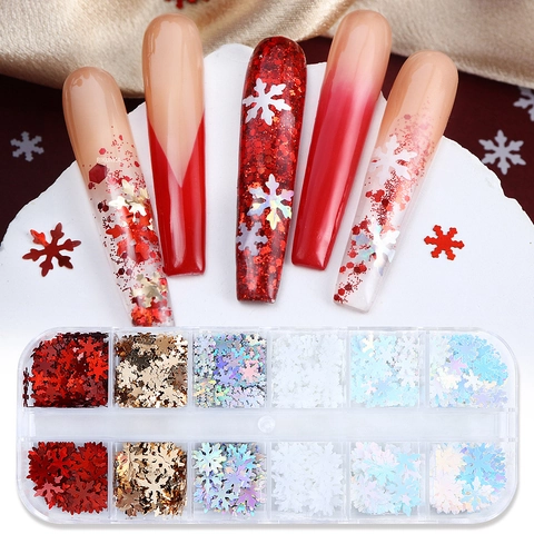 Snowflake Nail Art Glitter Sequins Winter Christmas DIY Manicure Decoration Multicolor Mixed Design