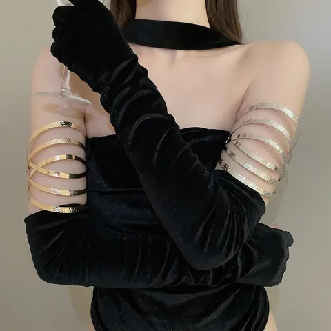 Multi Layer Alloy Armlet Spiral Hammered Texture Upper Arm Cuff Jewelry For Women Statement Punk Style
