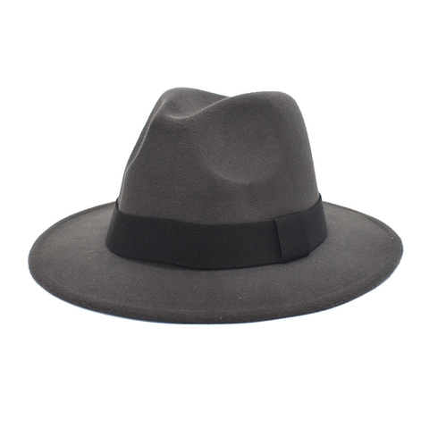 Classic Fedora Hat Wool Felt Wide Brim Jazz Cap With Black Ribbon Band Vintage Elegant Style For Men Women