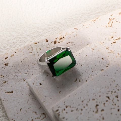 Dames Titanium Staal Grote Rechthoekige Strass Ring Trendy Gepolijste Geometrische Vingerring Sieraden Mode Accessoire