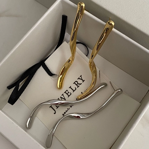 Minimalistische Lange Welle Verdrehte Kupfer Ohrringe Mit 925 Sterlingsilber Ohrstecker-Stift Gold Silber Schmuck Für Damen