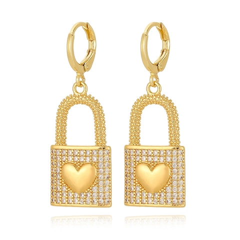 18K Gold Plated Copper Earrings For Women Fashion Jewelry Zirconia Heart Lock Starfish Turtle Clover Lollipop Chili Star Earrings
