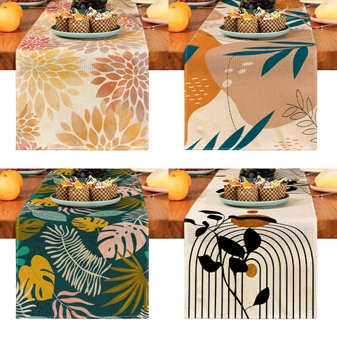 Runner Da Tavola In Lino Creativa Pianta Foglia Stampa Digitale Moderno Minimalista Per Tavolo Da Pranzo Casa Decorazione