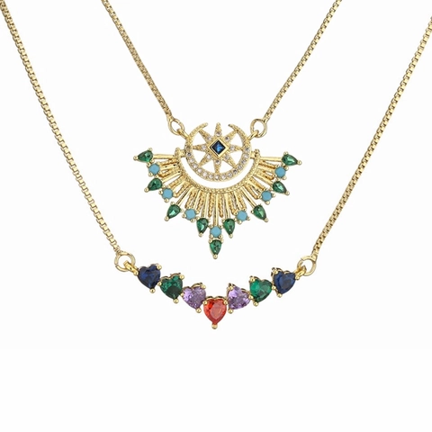 Anhänger Halskette Kupfer Zirkon Kunstperle Herz Mond Stern Blume Schmetterling Schmuck Für Frauen Mode Retro Stil