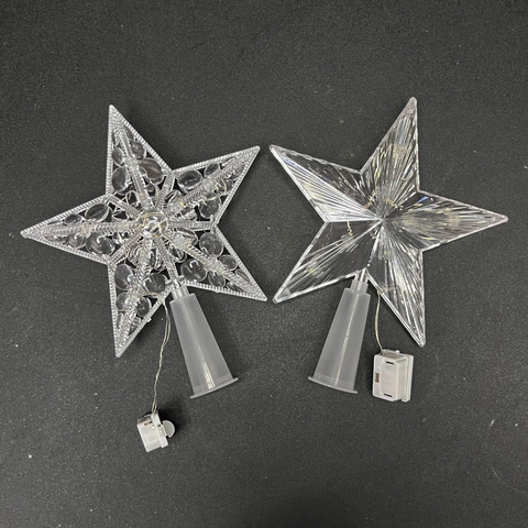 Christmas Tree Topper Star LED Light Up Pentagram Transparent Acrylic Battery Operated Holiday Ornament Home Decor