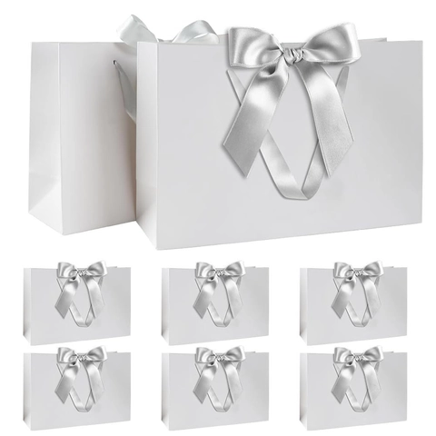 Paper Gift Bags With Ribbon Bow Handles Kraft Cardboard Handbags For Wedding Birthday Anniversary Party High-End Metallic Colors