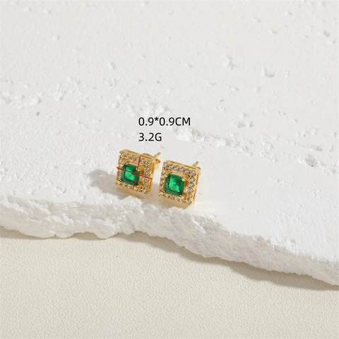Square Geometric Cubic Zirconia Stud Earrings With Silver Earring Post French Dainty Luxury Copper Jewelry For Women