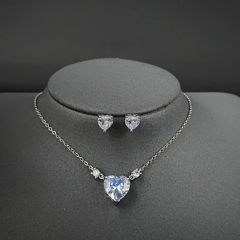 Hartvorm Ketting En Oorbellen Koper Verzilverd Roze Wit Zirkoon Elegant Romantisch Minimalistisch Sieraden Voor Vrouwen