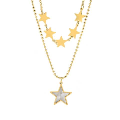 Double Layer Star Pendant Necklace Titanium Steel 18K Gold Plated Mother Of Artificial Pearl Inlay Ball Chain Clavicle Minimalist