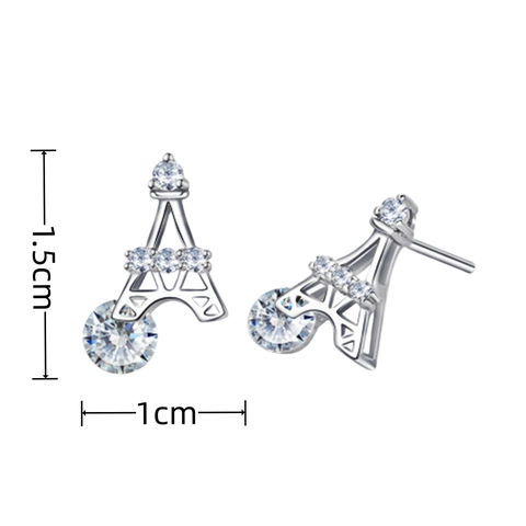 Creatieve Eiffeltoren Oorknopjes Koper Wit Strass Ingelegd Mode Architecturale Sieraden Voor Vrouwen Dagelijks Cadeau