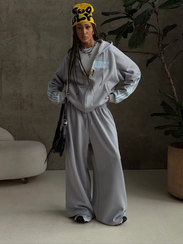 Tuta Da Ginnastica Donna Misto Cotone Felpa Con Cappuccio E Zip E Pantaloni Larghi Ricamo Streetwear Casual Sportivo