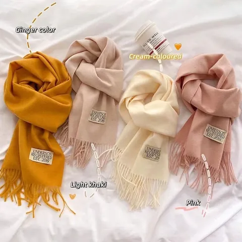 Women Double Sided Faux Cashmere Scarf Winter Warm Solid Color Tassel Shawl Wrap Soft Viscose Pashmina Scarf Couples Gift