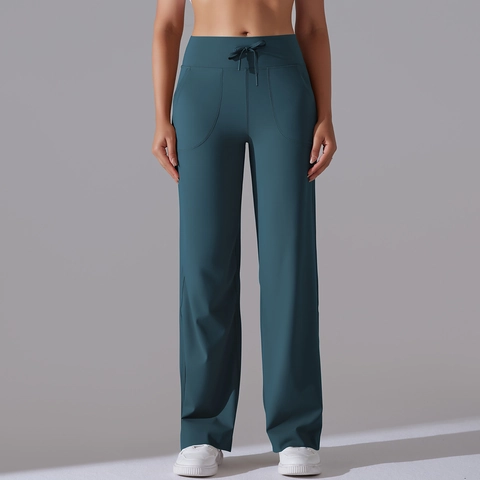High Waisted Wide Leg Hose Nylon Und Spandex Atmungsaktiv Elastisch Kordelzug Taschen Yoga Fitness Lässig Damen