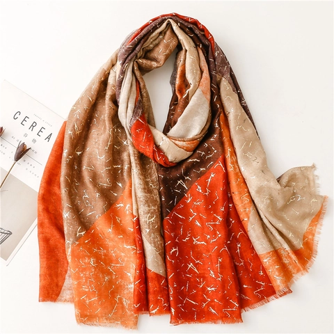 Bufanda Chal Patchwork Geométrico Poliéster Algodón Satinado Estampado Dorado Cálido Moda Invierno Mujer