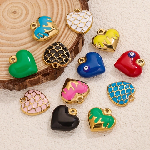 Stainless Steel Heart Charms For Jewelry Making DIY Enamel Evil Eye Pendants Gold Plated Accessories For Crafting Projects