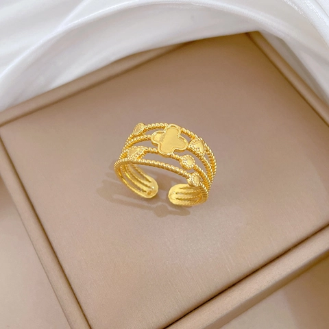 Anillo Ajustable De Latón Chapado En Oro Con Diseño De Trébol Y Corazón Joyas Elegantes Para Mujeres