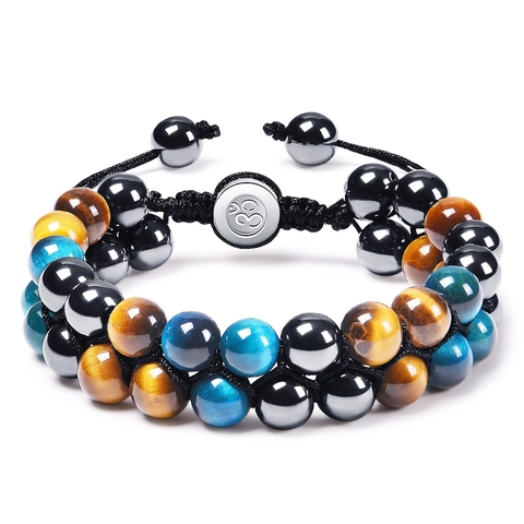 Bracelet Tissé En Pierre De Lave Obsidienne Oeil De Tigre Réglable Double Couche Énergie De Guérison Bijoux Unisexes