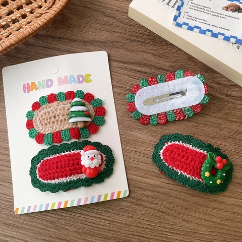 Handgefertigte Gestrickte Weihnachts Haarspangen Für Mädchen Süße Weihnachtsmann Schneemann Baum Strickwolle Haarspangen Feiertags Party Haarschmuck