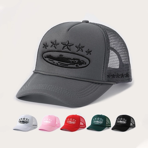 Five Stars Embroidery Trucker Hat Mesh Breathable Baseball Cap Adjustable Outdoor Sunshade Snapback Hip Hop Unisex