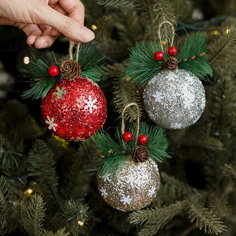 Ornamenti Per Palle Di Natale Con Glitter Fiocchi Di Neve Aghi Di Pino Pigne Bacche Decorazione Sospesa Festiva