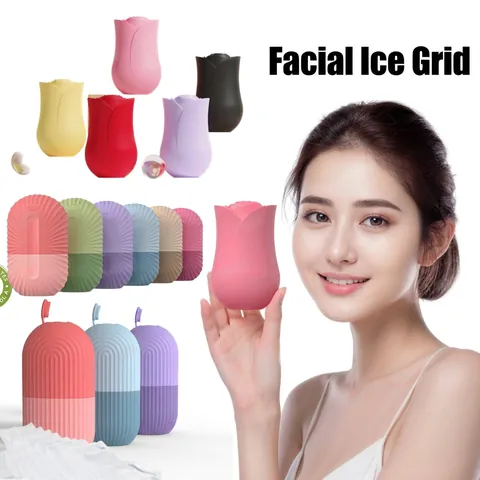 Silicone Face Ice Roller Facial Massager Skin Care Depuffing Tightening DIY Cooling Beauty Tool Reusable Rose Shape