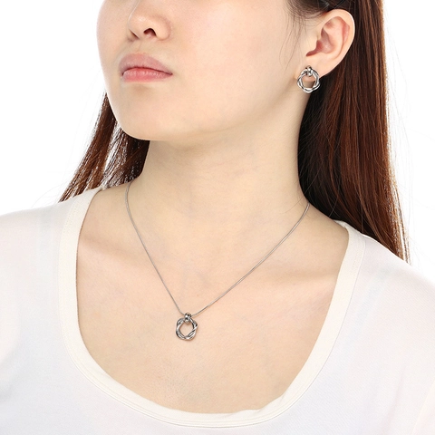 Gioielli Acciaio Inossidabile Collana Orecchini Nodo Cerchio Intrecciato Geometrico Bicolore Accessori Donne