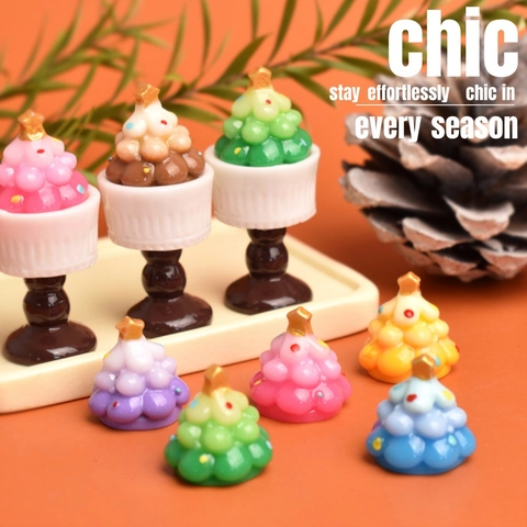 Harz Mini Weihnachtsbaum Anhänger Gradient Bunte Kleine Figuren Für DIY Basteln Handyhülle Dekor Miniatur Ornamente
