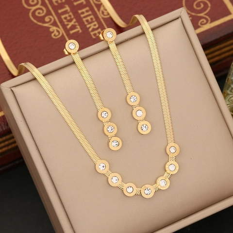 Collana Orecchini Bracciale Acciaio Inossidabile Zircone Tondo Numeri Romani Placcato Oro Catena Serpente Gioielli Moda Donna