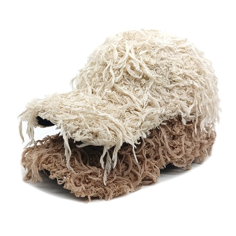 Gorra De Béisbol De Felpa Con Borlas Deshilachadas Distressed Color Sólido Invierno Cálido Peludo Visera Curva Unisex