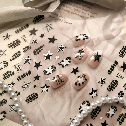 Nail Art Stickers Star Leopard Python Pattern Black White Minimalist Streetwear Style Decals DIY Beauty Decoration