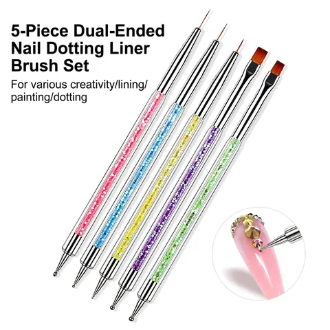 Dual Ended Nail Art Brushes Liner Pens And Dotting Tools Colorful Sequin Handle Professional Manicure Drawing Painting