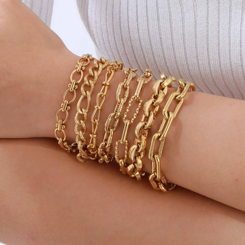 Edelstahl Gold Armband 18K Vergoldet Figaro Panzerkette Punk Individuelle Mode Für Frauen