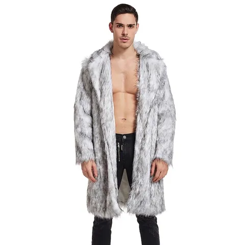 Men Long Faux Fur Coat Warm Winter Overcoat Lapel Single Breasted Loose Artificial Fur Jacket Streetwear Fashion Outerwear