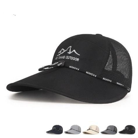 Gorra De Béisbol De Ala Ancha Protección Solar Malla Transpirable Sombrero De Pesca Al Aire Libre Con Cuerda Cortavientos