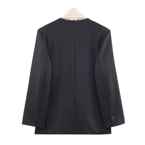 Blazer Donna Giacca Con Grande Fiocco Raso Bianco Crema Colore Contrasto Doppio Petto Elegante Stile Audrey Hepburn