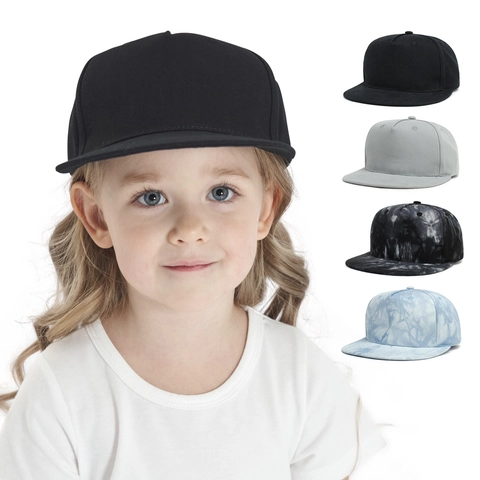 Kids Baseball Cap Polyester Flat Brim Snapback Hat Tie Dye Solid Color Sun Protection For Boys Girls
