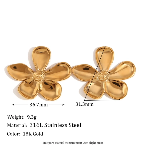 Vintage Stainless Steel Flower Leaf Evil Eye Stud Earrings 18K Gold Plated Geometric Rhinestone Earrings For Women Jewelry