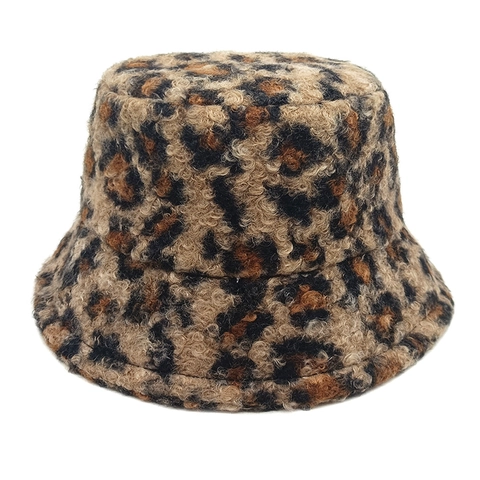 Leopardenmuster Fischerhut Kunstpelz Plüsch Lammwolle Warm Winter Eimer Hut Für Damen Herren Vintage Stil
