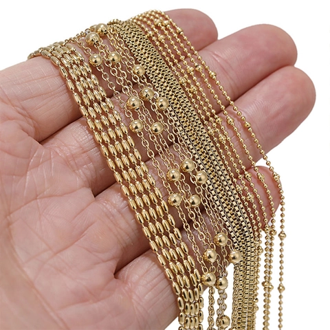 Collar De Cadena De Acero Inoxidable Minimalista Para Mujer Chapado En Oro Simple Caja Perla Cadena Joyería Moda